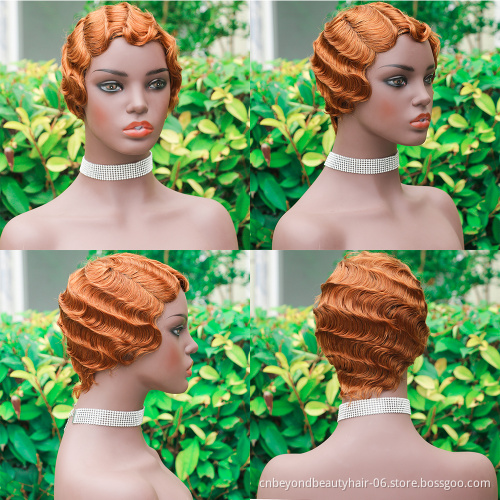 Wave Bob Pixie Cut Human bug Short Hair Wig For Black Women Brazilian Cheap ladies wigs human hair blonde Finer wave Hair Wig